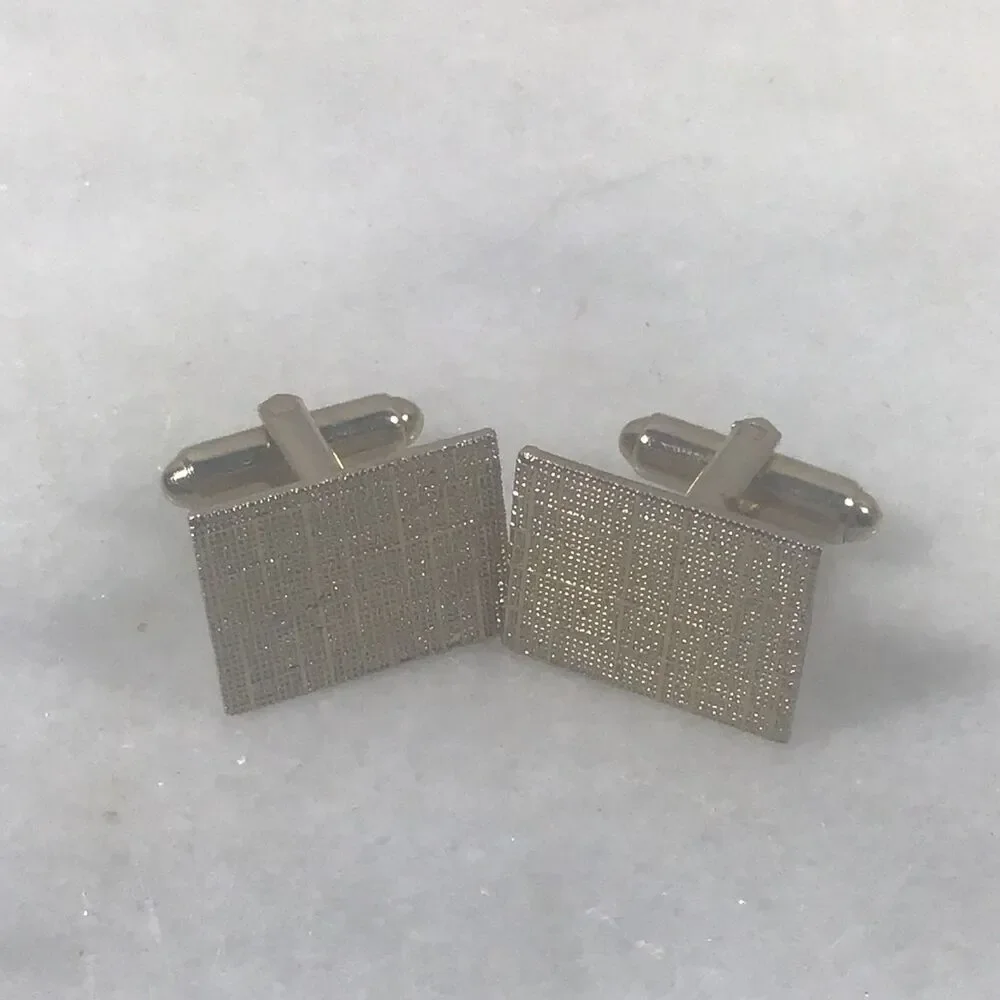 Vintage Silver Tone Square Grid Waffle Texture Cufflinks Mid-Century Modern